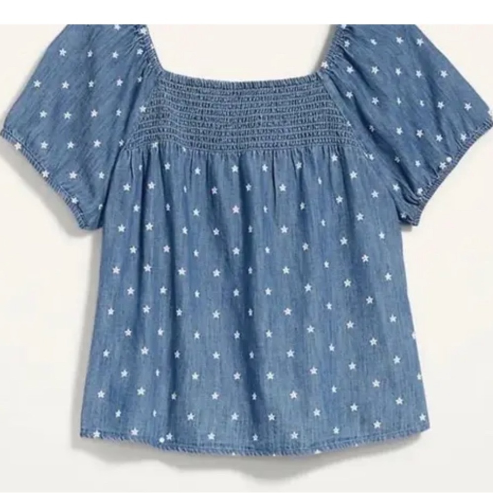 Old Navy smocked yoke embroidered top
